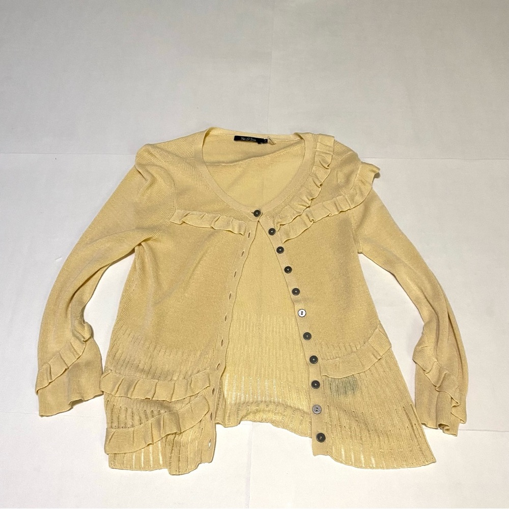 NIC+ZOE Light Yellow Asymmetrical Cardigan Sweater